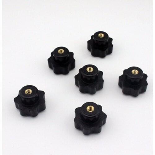 6pcs M5 Female Thread 30mm OD Star Shaped Head handle Nuts Knob Clamping Nuts Knob with through-hole