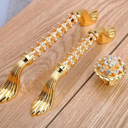 96 128mm modern fashion deluxe diamond kitchen cabinet dresser door handle gold crystal drawer tv cabinet cupboard knob handle