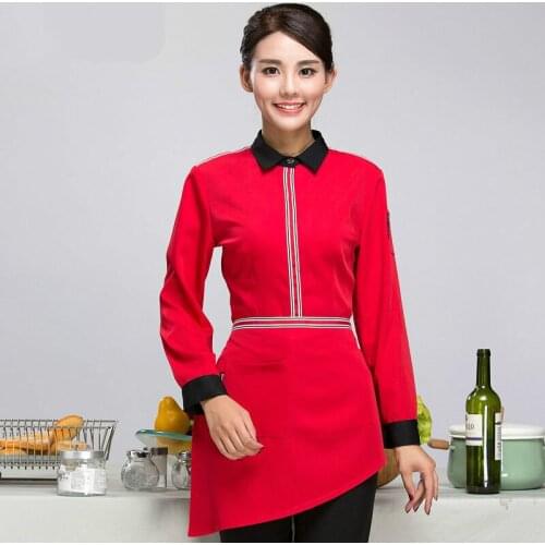 Free Shipping Autumn Winter Hotel Uniform Restaurant Waiter Uniform Long Sleeve Chinese Waiter Uniform with Apron
