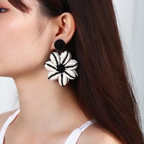 Bohemian earrings shell for women big drop earrings black rope womens earrings beach vacation summer holiday Rattan Knit