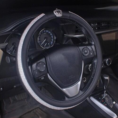 Crown Bling Car Steering Wheel Cover PU Leather Crystal Diamond Auto Women Girls Interior Accessories Black Red For Summer