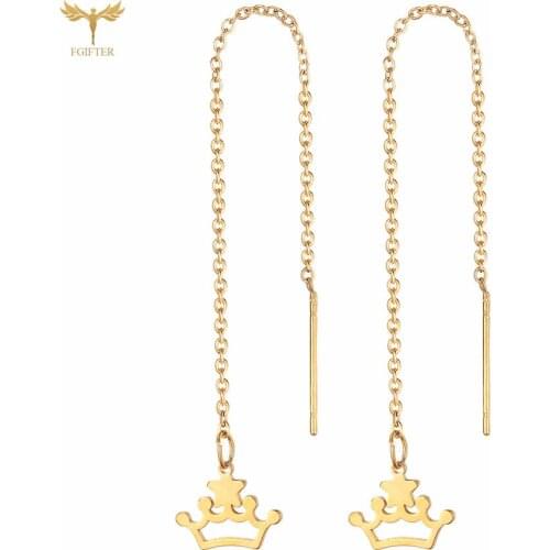 Boho Crown Star Earing Long Tassel Ear Line Stainless Steel Thin Chain 2021 Women for Drop Earrings Trendy Wave Unusual Jewelry