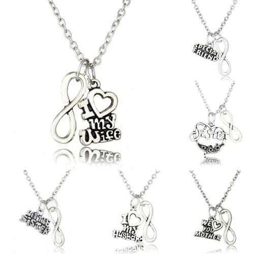 Letter Heart Double Pendant Necklace Shiny Charm Super Mom Sister Love You Husband Wife Fanmily Lover Gifts Fashion