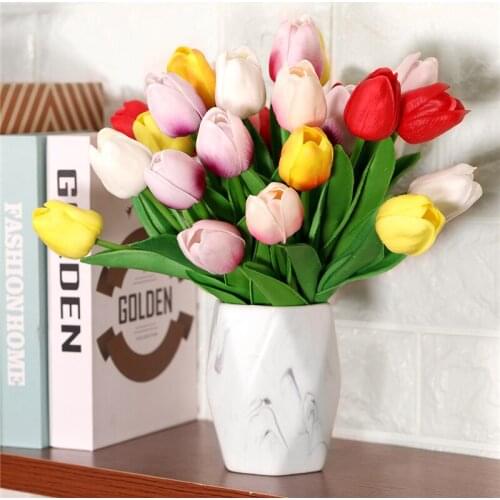 28pcs Tulip Artificial Flower 35cm Real Touch Artificial Fake Flower Bouquet for Wedding Easter Spring Wreath Home Garden Decor