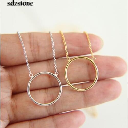 Dainty delicate simple 2018 classic design round circle pure 925 sterling silver teen girl gift silver necklace geometric