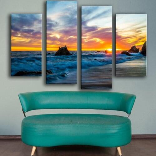 New product Print Oil Painting Wall painting 4PC/set USA_Coast_Sunrises Wall Art Picture For Living Room painting