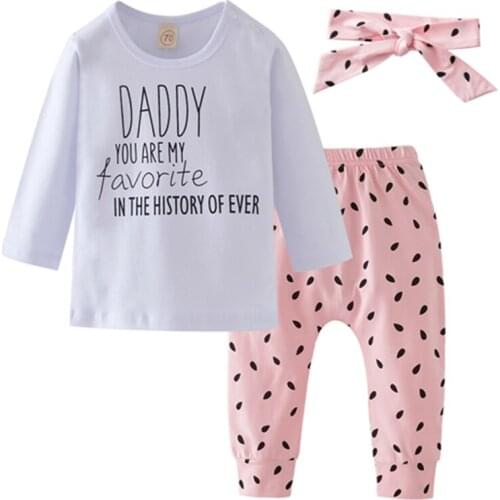 3Pcs Infant Baby Girl Fashion Newborn Clothes Set Cotton Long Sleeve T-shirt Pants Headband Toddler child Clothing Outfits Suit