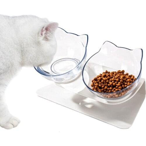 Cat Double Bowls Pet puppy Bowls With Raised Stand Protection Cervical Transparent cat bowl Feeders Pet Cat Bowl