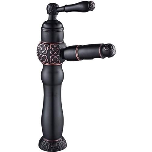 Bathroom Basin Faucet Brass Sink Mixer Tap Pull Out Spray Nozzle Hot & Cold Black Oil Brushed/Gold Carved Lavatory Crane Faucet