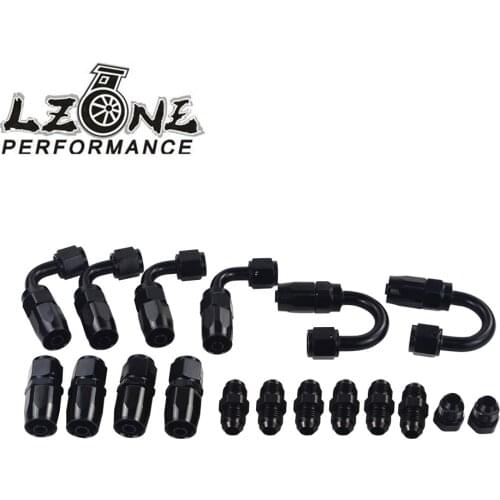 LZONE - 6 AN AN-6 Straight / 90 /180 Degree Aluminum Swivel Hose End Fitting Adapter Oil Fuel Line + AN6 PORT PLUG JR-SL10AN6-BK