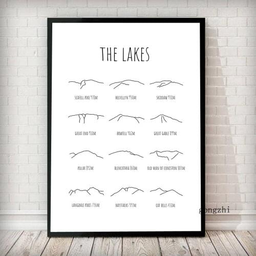 Nordic Minimalist Black White Poster The Lakes Peak District Scotland Canvas Painting and Print Wall Art Picture for Living Room