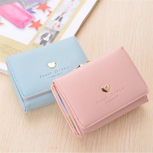 6-Colour Fashion Small Female Coin Purses Wallets Womens Hasp Heart Short Clutch PU Leather Mini Cute Student Card Holder