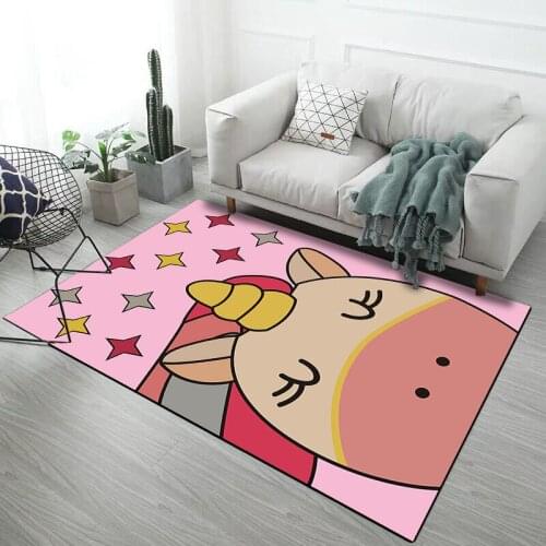 Cartoon Pink Unicorn 3D Printed Carpets For Living Room Bedroom Area Rugs Soft flannel Kids Room Crawl antiskid Mat Child Carpet