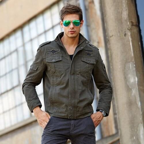 Men Spring Military Jacket 100% Cotton Fall Aviator Casual Jacket Fashion Bomber Solid Color Jacket Plus Size 6XL
