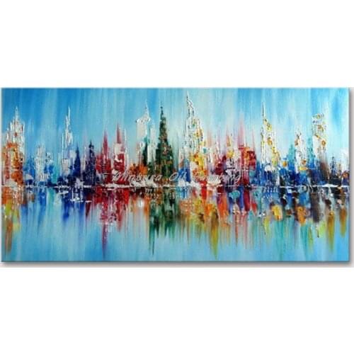 Mintura Wall Picture for Living Room Oil Paintings on Canvas Hand Painted Abstract Urban Architecture Hotel Decor Art No Framed