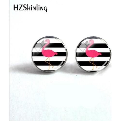2018 New Black And White Flamingo Earring Birds Love Painting Ear Stud Hand Craft Jewelry For Women HZ4