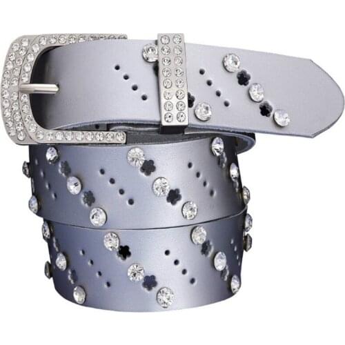 2021 Design New Women Belt Leather Hollow Flower Inlaid Diamond For Buckle Clothing Accessories Skirt Jeans Gift Lovers Pin 115