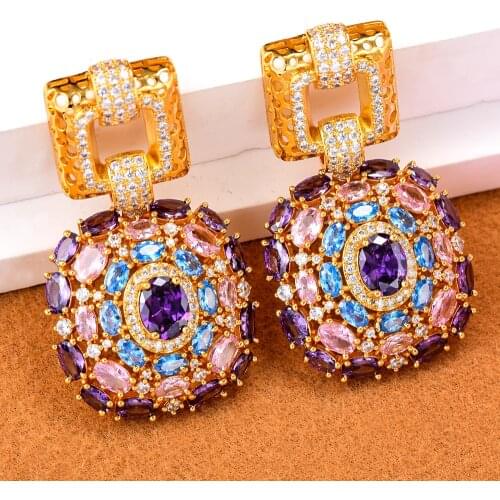 New HOT Luxury Multi Sun flower Pendant Earrings For Women Bridal Wedding Party Daily Trendy Jewelry Accessories High Quality
