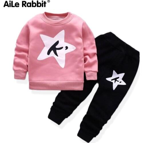 2020 Spring Autumn New Girls Fashion Suit Long-sleeved Shirt Pants 2 piece Set Letter K Childrens Clothing set Pink 0-5 Years
