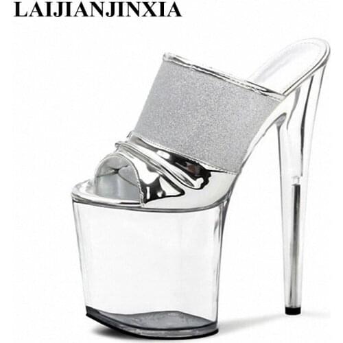 LAIJIANJINXIA New Womens Slippers 8 Inch High-Heeled Shoes 20cm Open Toe Sandals Gossip Girl Like Sexy Platform Crystal Shoes