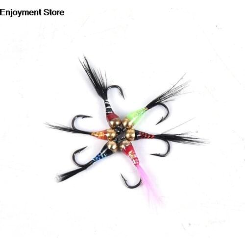 NEW 6PCS #14 Trout Bluegill Fishing Lures Brass Bead Head Epoxy Nymph Fly Fast Sinking Fishing Hook Bait