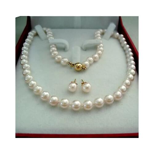 Charming 8-9MM White Pearl Necklace Earring Set