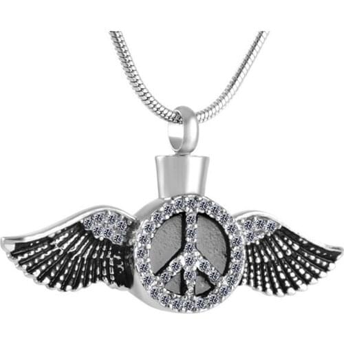 IJD8567 Crystal Inlay Angel Wing Love Peace Cremation Necklace URNs For Ashes Holder Memorial Keepsake Pendant Stainless Steel