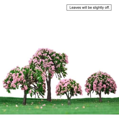4 Pcs Plastic Model Trees Train Layout Garden Scenery White and Pink Flower Trees Miniature Toys For Children Kids