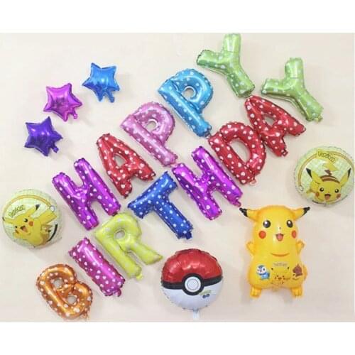 Pokemon Pikachu Pokémon Elf Cartoon Aluminum Film Balloon Letter Set Childrens First Birthday Happy Party Decoration Baby Toys