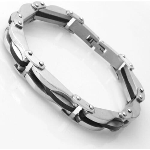 10.6mm Popular Stainless Steel Silver Color And Black Motor Link Chain Mens Boys Bracelet Wristband 8.66" Trendy Jewelry New