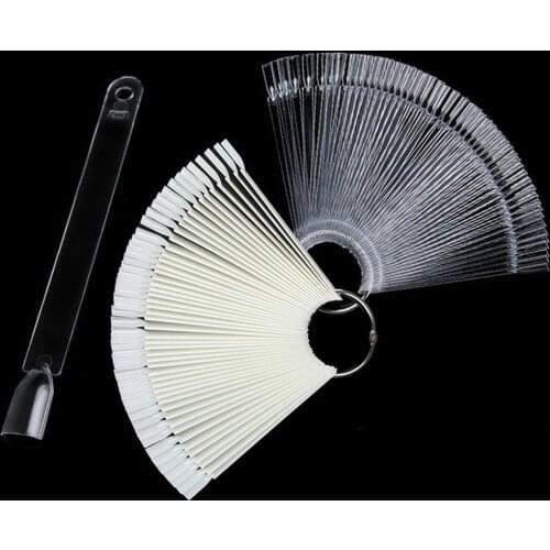 3Color 50Pcs False Nail Tips Color Card Practice Display Tools Transparent White Buckle Ring Manicure Nail Art Tool