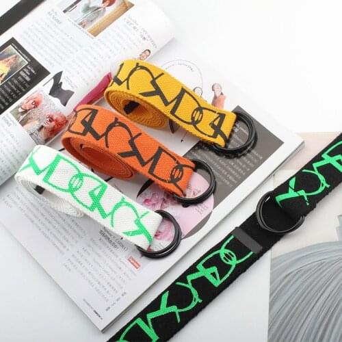 Hot-selling Nylon Canvas Belt Letter Printing Fashion All-match Trouser Belt Double Ring Buckle Dress Student Unisex Belt