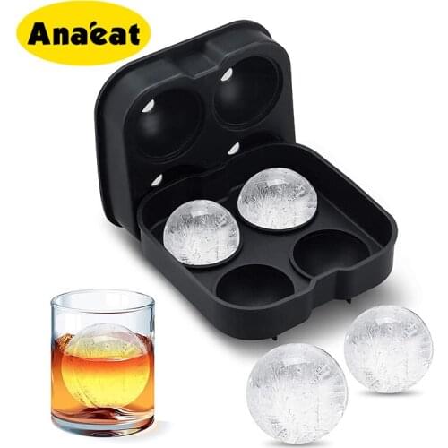 ANAEAT 1pc 4 Cell Ice Cube Maker Silicone Mold Tray Whiskey Drink Ice-ball-making Gadget Ice Cube Tray Kitchen/Bar Accessories