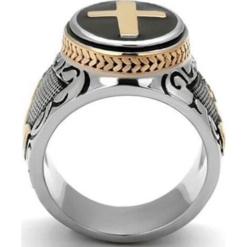 New Retro Cross Praying Hands Pattern Ring Mens Ring Fashion Vintage Metal Ring Accessories Party Jewelry Size 7-12