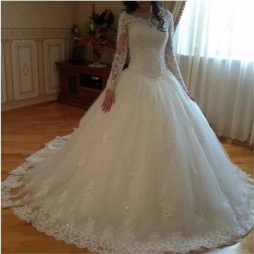 African Plus Size Wedding Dresses Long Sleeves Lace Appliques South Arabic ball gown Long Train Bridal Gowns wedding gowns