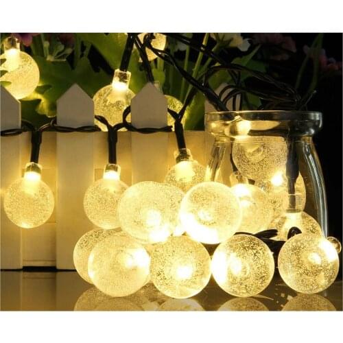 Solar Outdoor String Lights LED Warm White Crystal Ball Solar Powered Globe Fairy Lights Garden Christmas Lamps Lighting Decor