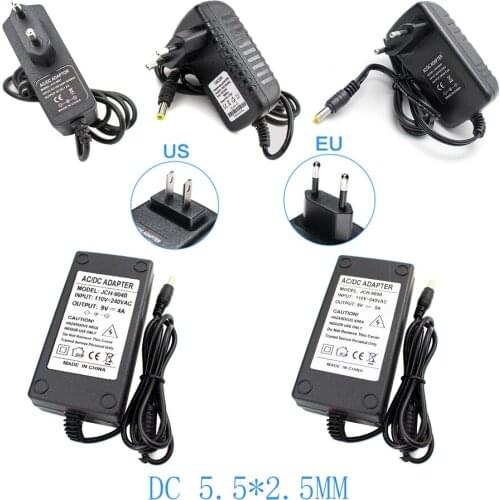 AC 100V-240V Universal Converter Adapter DC 9V1A 2A 3A 4A 5A 2000mA Power Supply EU US Plug 5.5mm x 2.5mm