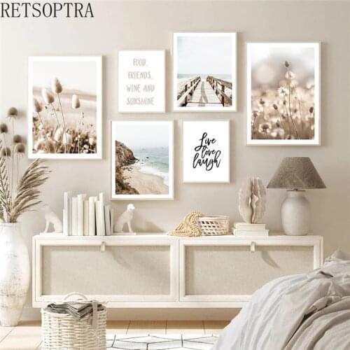 Boho Floral Landsacpe Letter Natural Dandelion Seascape Canvas Painting Wall Poster Print Popster Picture for Home Decoration