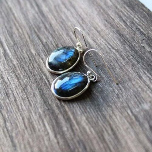 Vintage Blue Resin Oval Stone Earrings for Women Tribal Accessories Boho Drop Dangle Earrings Indian Jewelry