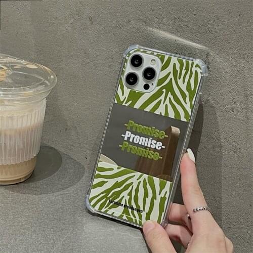 Fashion Cute Green Zebra Print Mirror Phone Case For iPhone 12 mini 11 Pro Max SE 2020 X XR XS Max 7 8 Plus Soft Silicone Cover