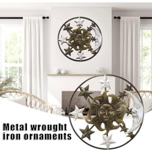 Iron Sun Art Decor TV Backdrop Wall Hanging Ornament Outdoor Garden Silhouette Artwork For Fence Decor GQ