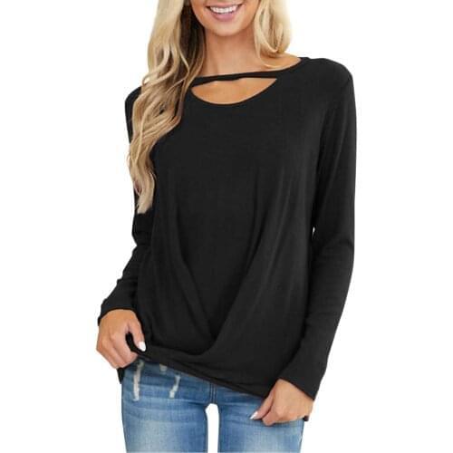 Womens Summer Fashion Long Sleeve O-Neck Solid Casual Tops Blouse