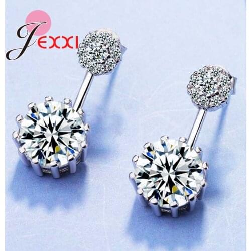 Luxury Romantic Earrings Prong Setting Pendant 925 Sterling Silver Clear Cubic Zircon Women Wedding Party Jewelry