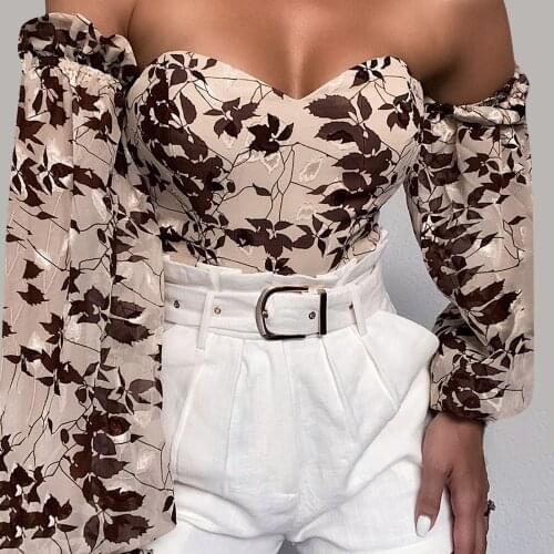 40# Chest Wrapped Strapless Blouse Tee Shirt Women Lantern Sleeve Printed Chiffon Shirt Vintage Ruffle Blouses TopБлузка Женская