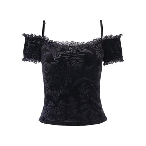 Ruibbit Sexy Gothic Women Summer Black T-shirt Vintage Lace Bodycon Patchwork Butterfly Floral Embroidery Tops Aesthetic