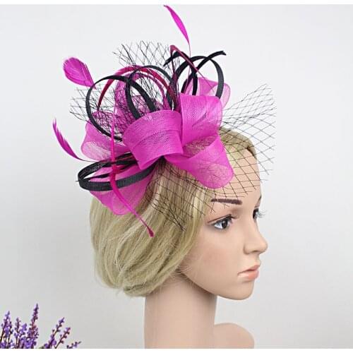 Purple Rose Blue Flower Fascinator Hair Clip For Women Bride Gauze Veil Feather Headdress Hairpin Fashion Hair Party Headwear