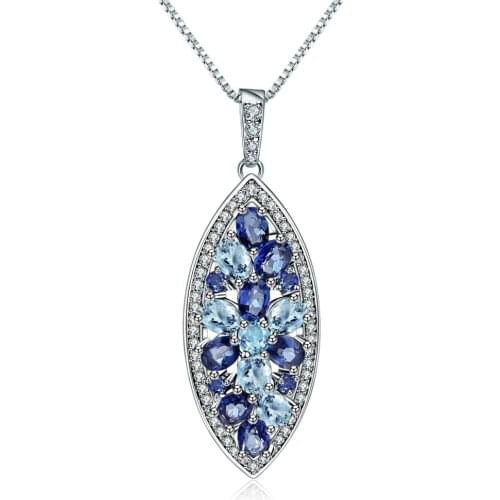 Gems Ballet Natural Iolite Blue Mystic Quartz Mix Pendants Sky Blue Topaz Necklace 925 Sterling Silver Fine Jewelry For Women