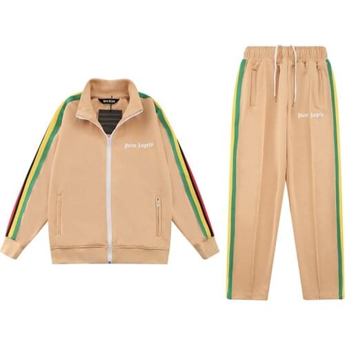 Palm Angels 21SS Logo letters Men and Women rainbow striped casual retro campus for men and women sports zipper Suit Sport Suit