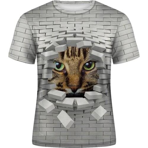 3D fashion fun animal print T-shirt 2020 summer leisure sports printed mens and womens short-sleeved cat T-shirt