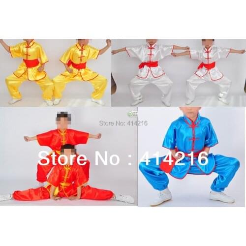 4colors unisex kung fu short sleeve martial arts clothing sets tai chi performances uniforms suits for children/kids&adults